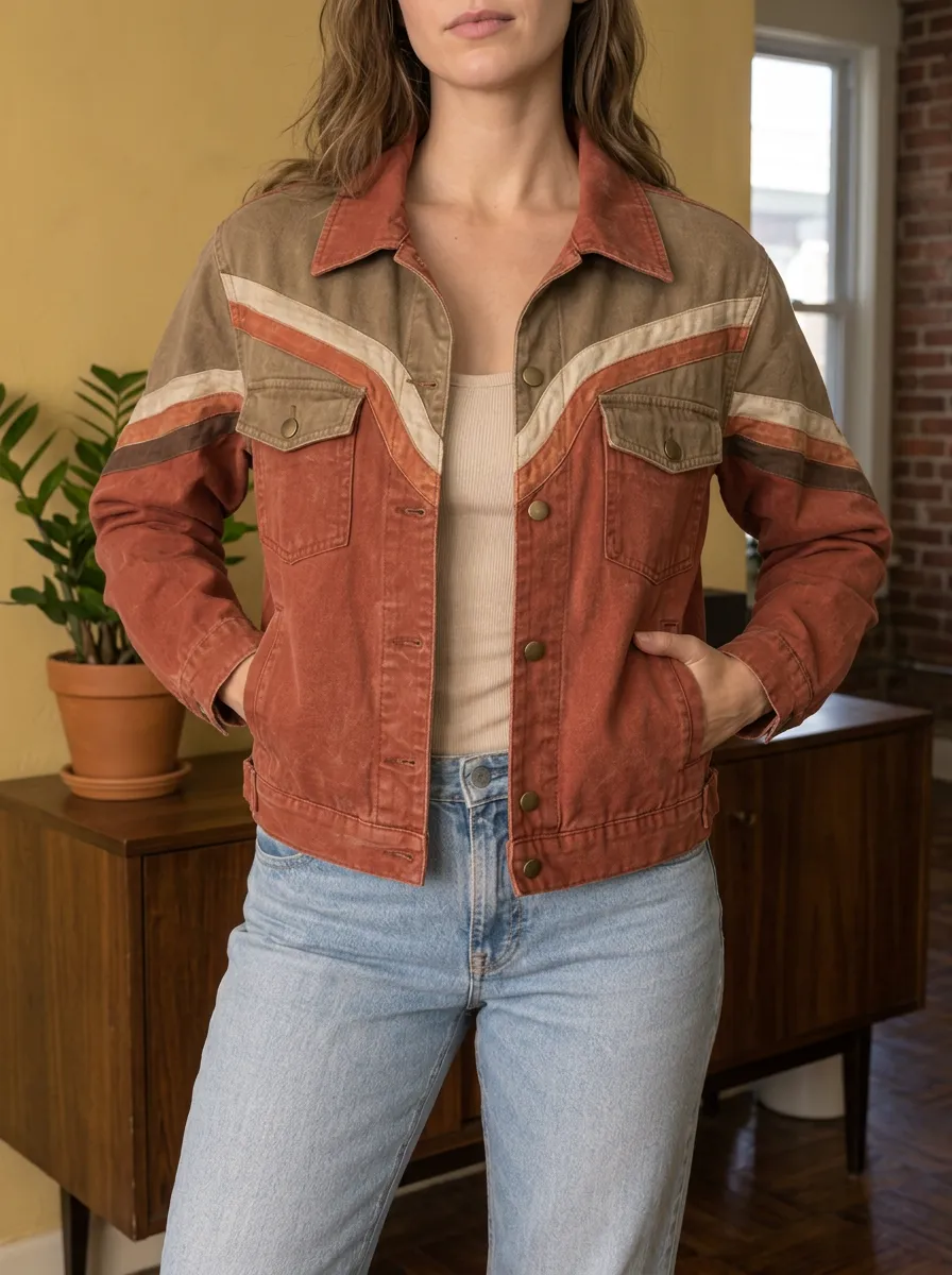 Women's Relaxed Retro Vintage Striped Checkerboard Jacket