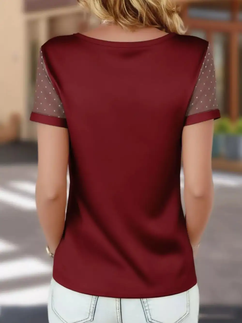 Sheer Sleeve V Neck Top