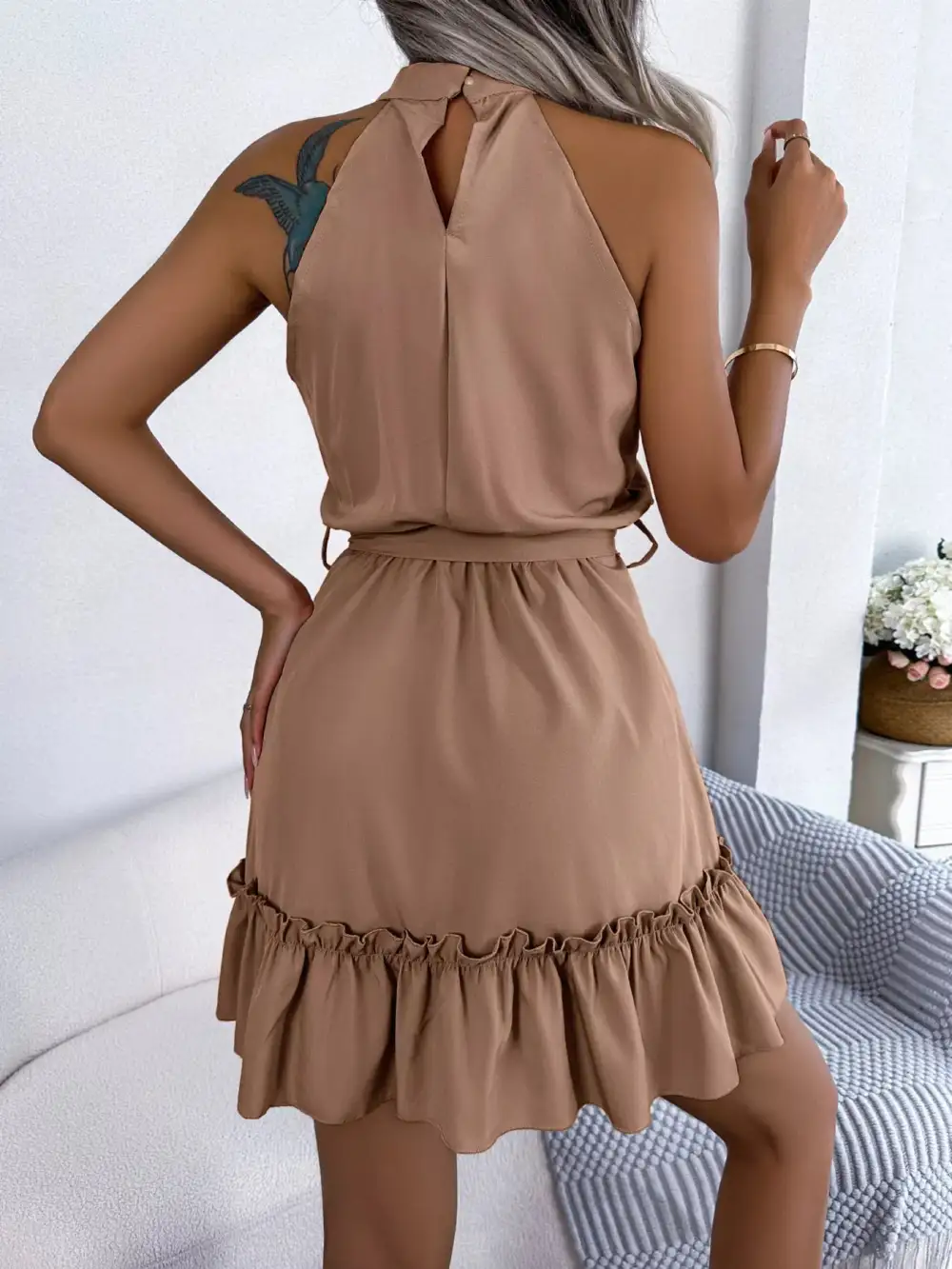 Halter A Line Ruffle Casual Dress