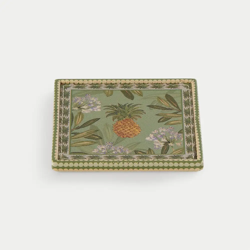 Green Pineapple Faux Leather Coaster Set