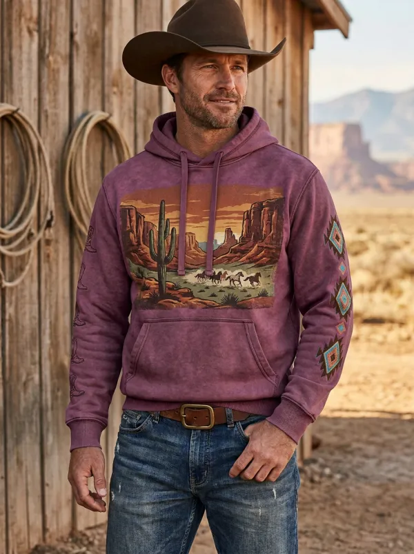 Range Rider Horse Cactus Desert Rodeo Style Men's Western Sweatshirt