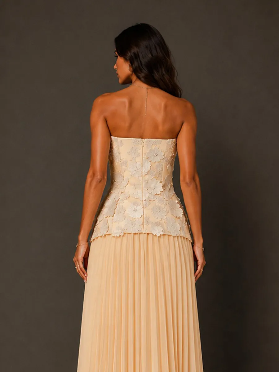 Isla Elegant Floral Strapless Top and Maxi Skirt Two-Piece Set