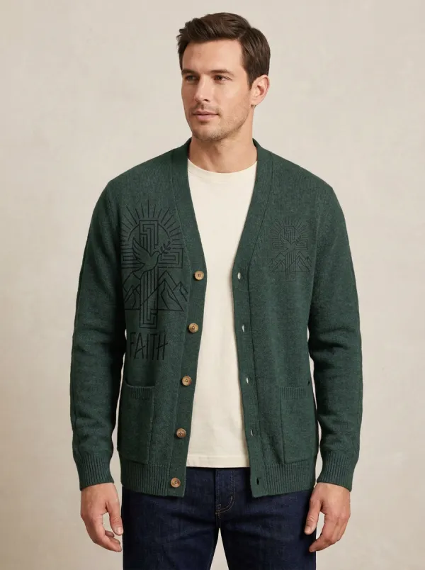 Men's Faith Christian Cross Dove Printed Cardigan
