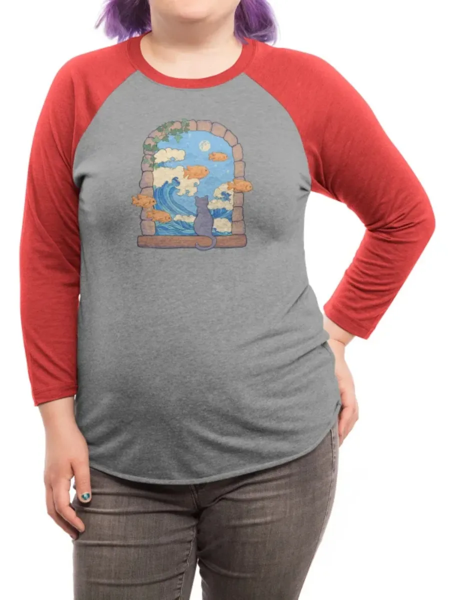 Cat Ocean Raglan Sleeve T-Shirt