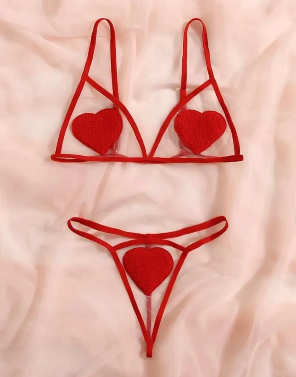 Heart Embroidered Lace Lingerie Set