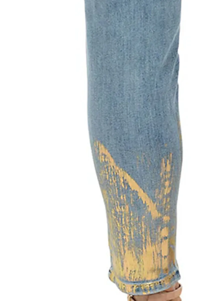 Gold Paint Denim Ankle Pant