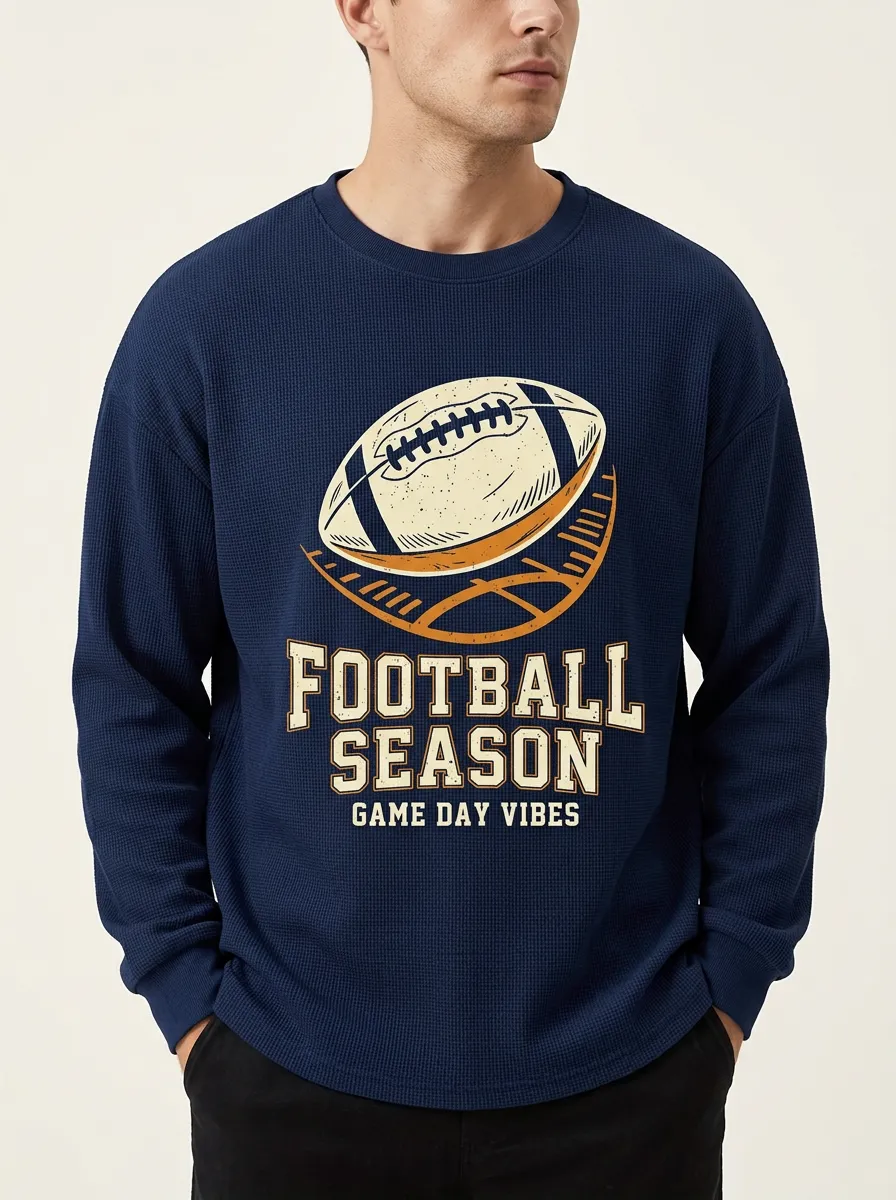 Men's American Football Season Game Day Vibes Printed Waffle Sweatshirt