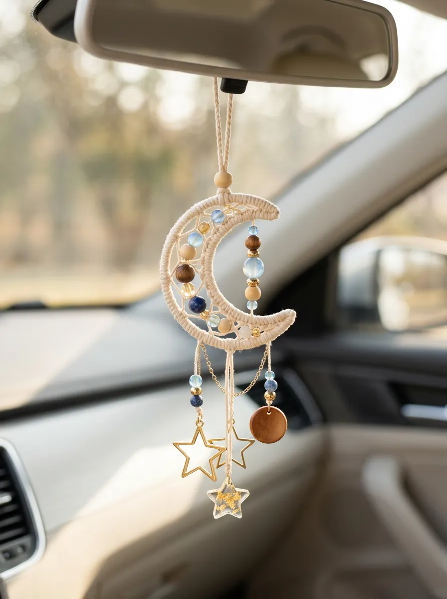 Macrame Beaded Rearview Mirror Hanging Ornament