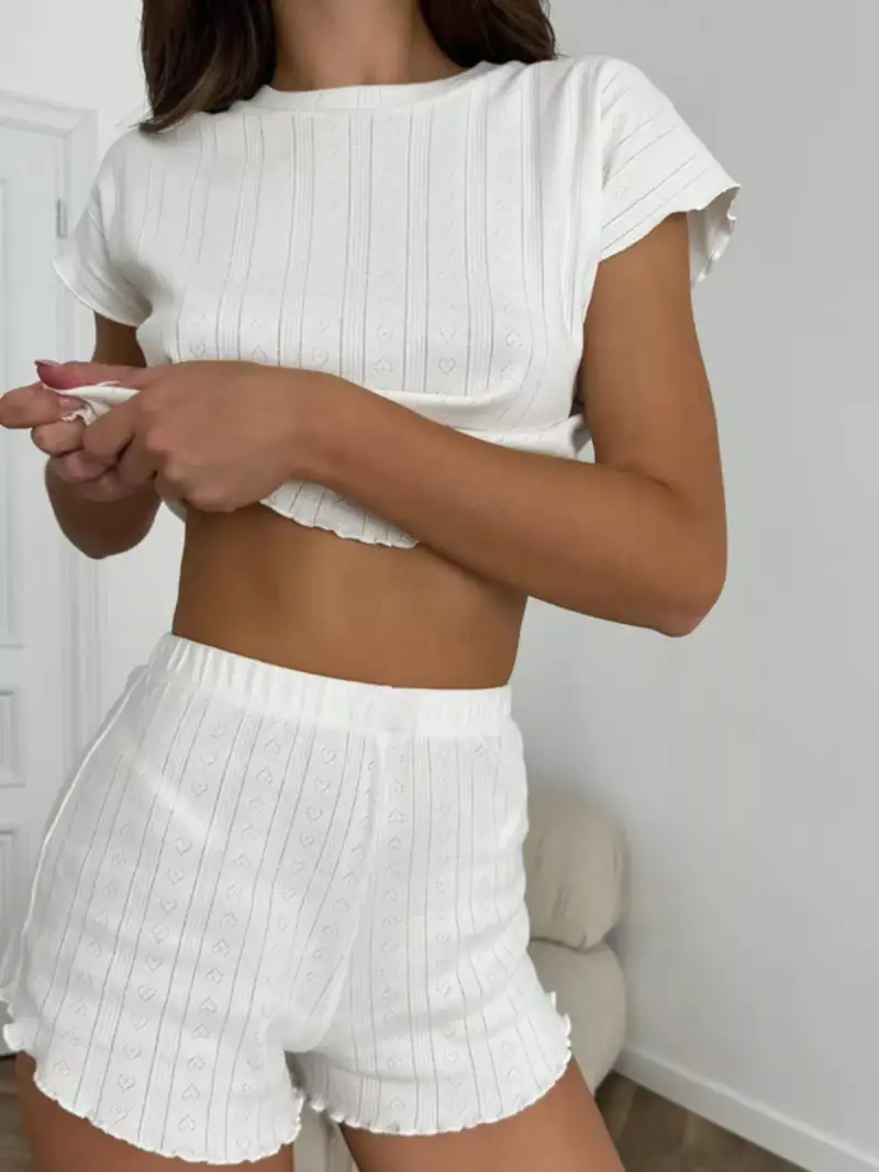 Tailored Refined Ribbed Top and Shorts Lounge Set