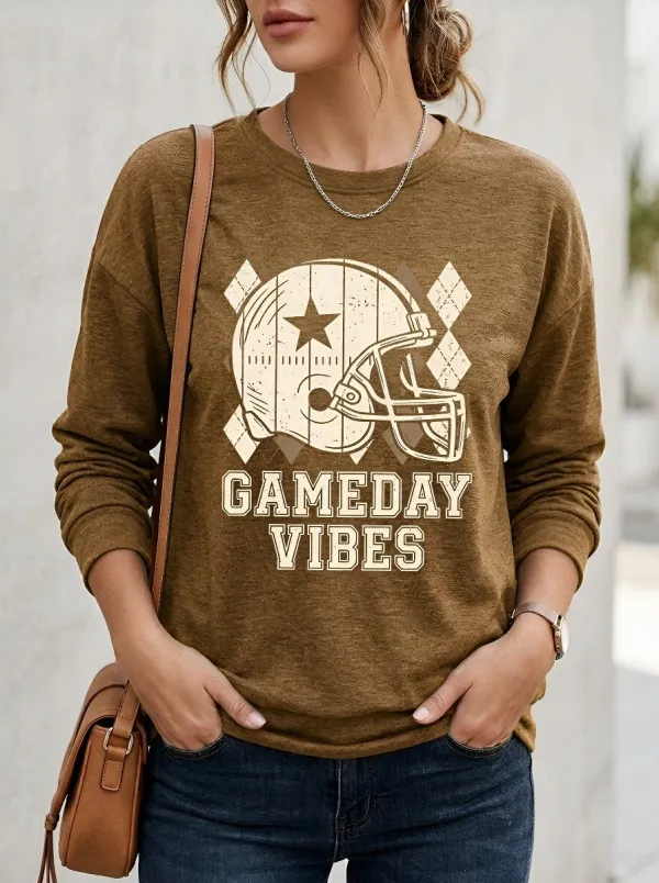 Women's Football Lover Gameday Vibes Helmet Argyle Printed Sweatshirt