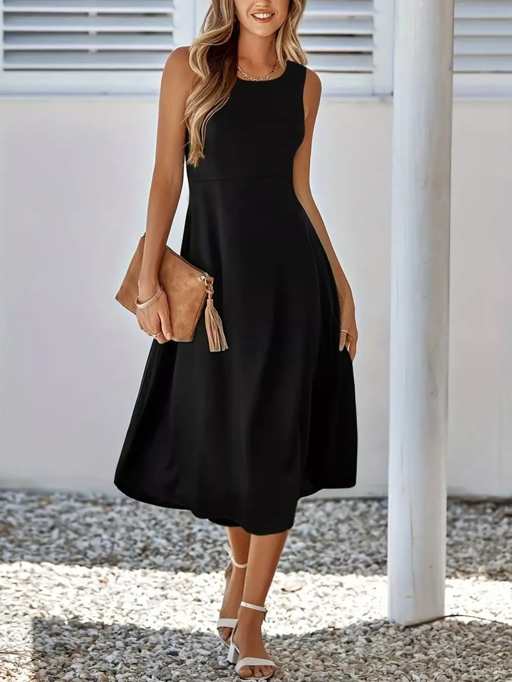 Elegant A Line Sleeveless Midi Dress