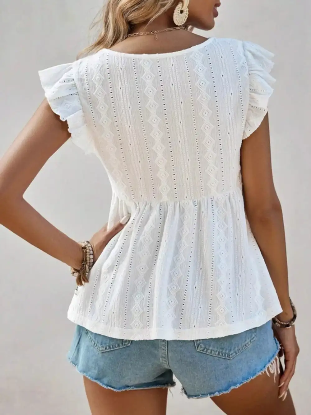 Ruffle Sleeve V Neck Blouse