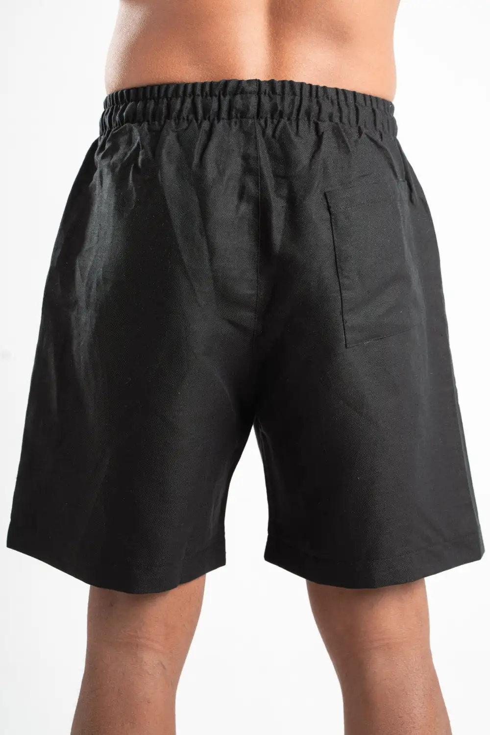 Black Linen Blend Pull On Shorts