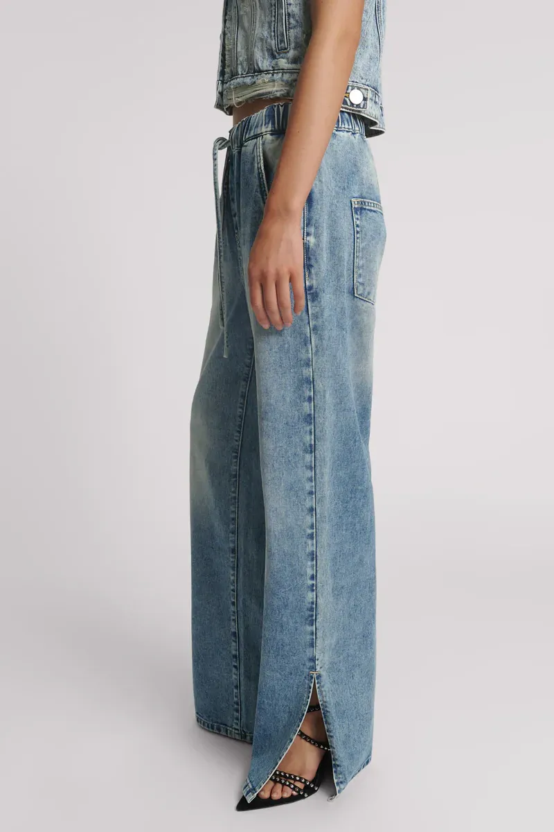 Wide Leg Drawstring Denim Jeans In Sunset