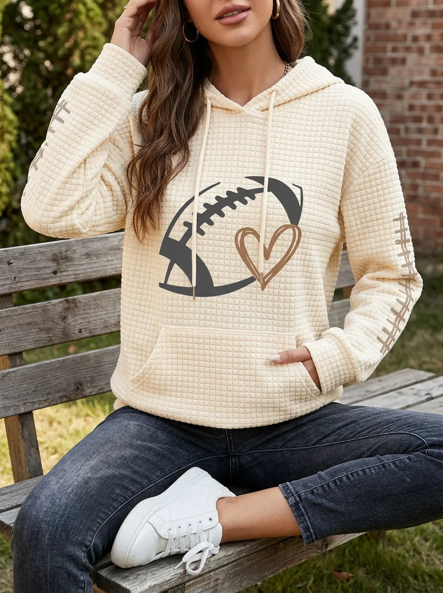 Women's Athletic Inspired Gridiron Heart Ball Graphic Hoodie