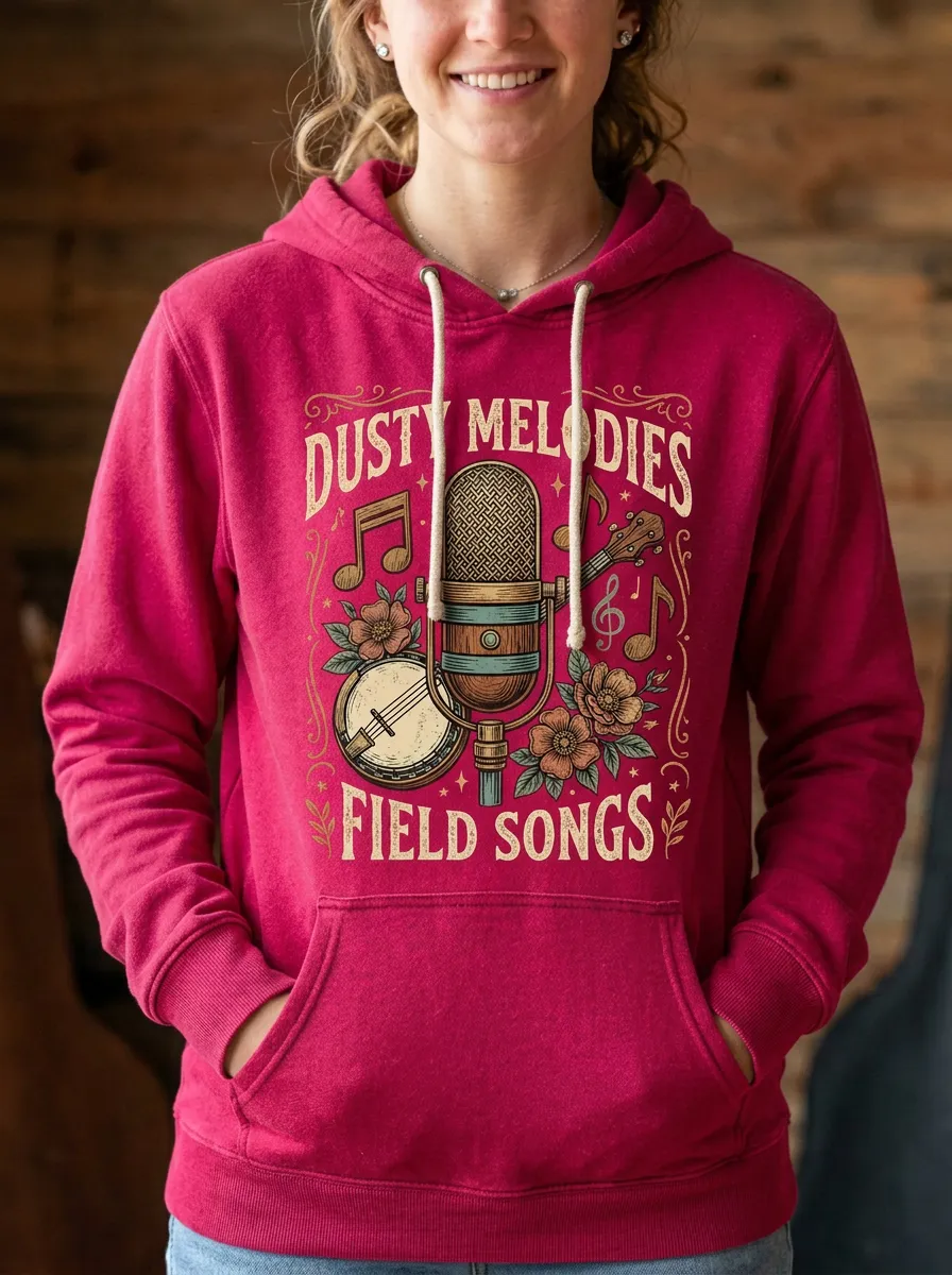 Country Music Vintage Microphone Banjo Pullover Hoodie
