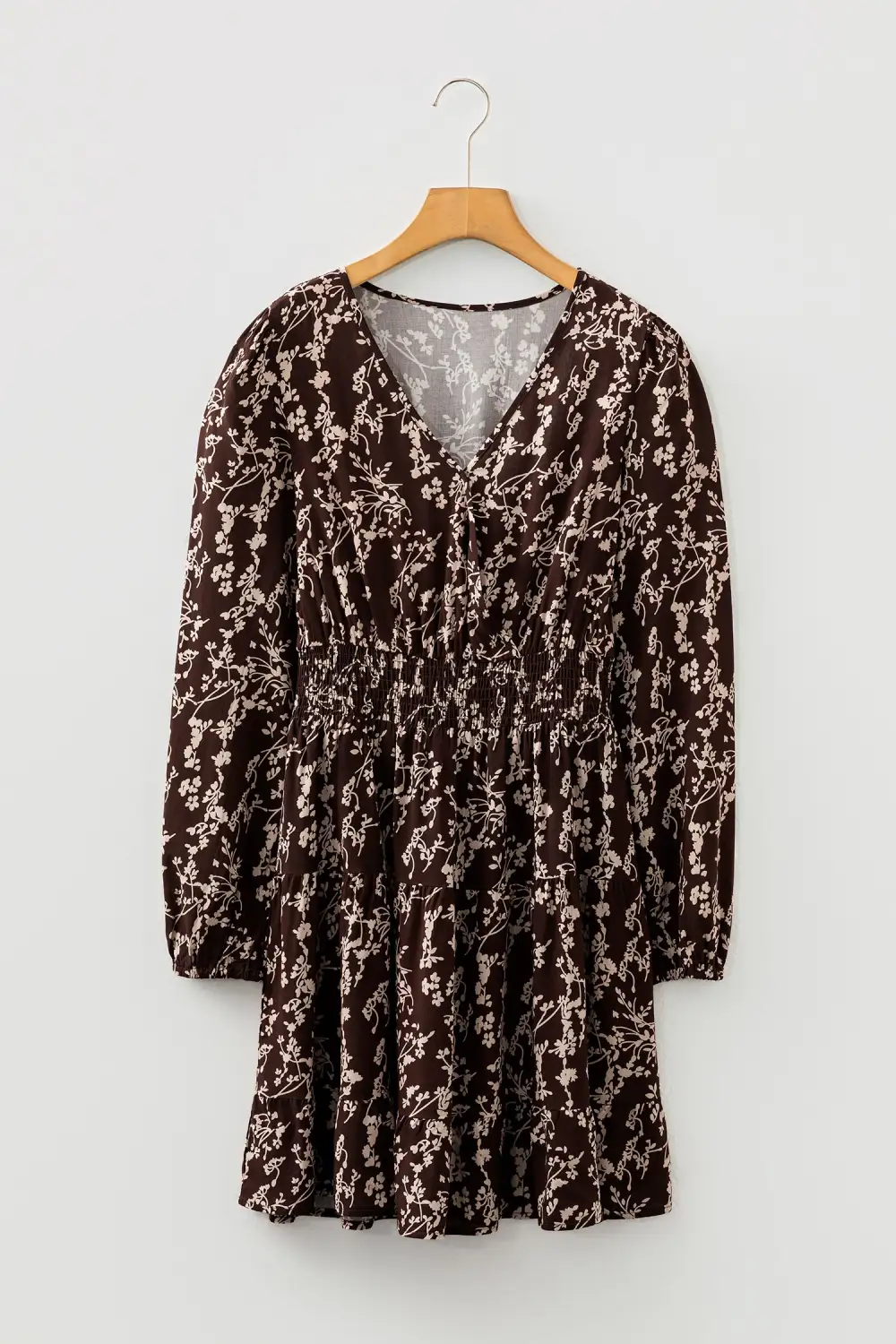 Lightweight Feel Floral Printed Split Neck Mini Dress