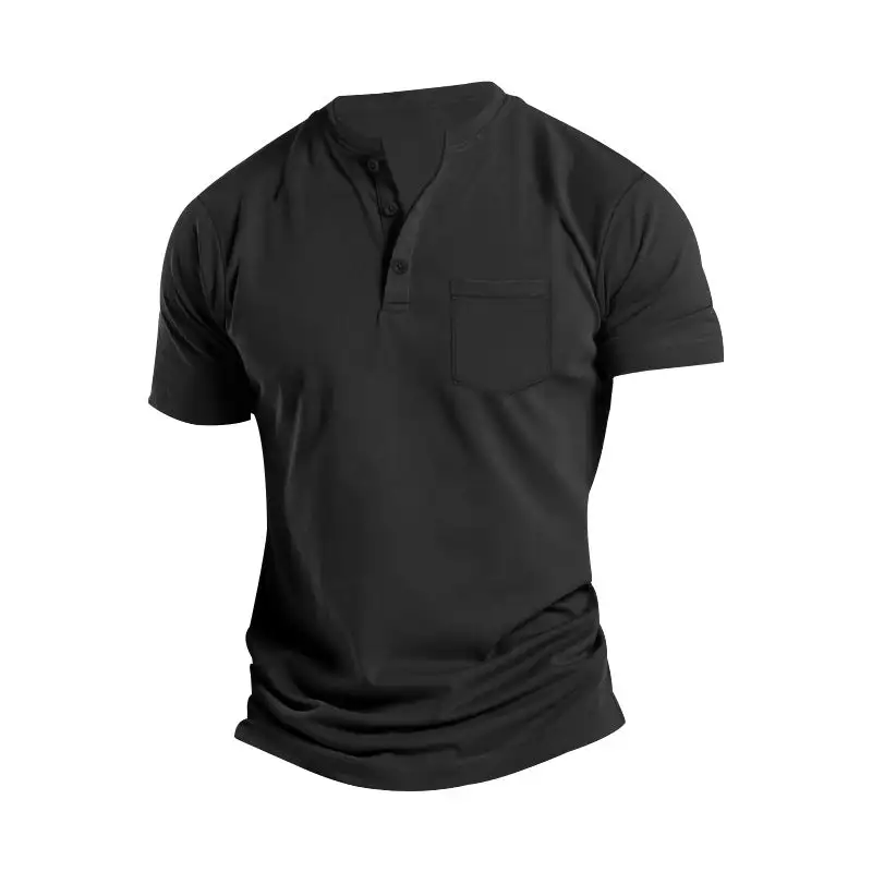 Men's Breathable Cotton-elastane Short-Sleeve Henley With Chest Pocket