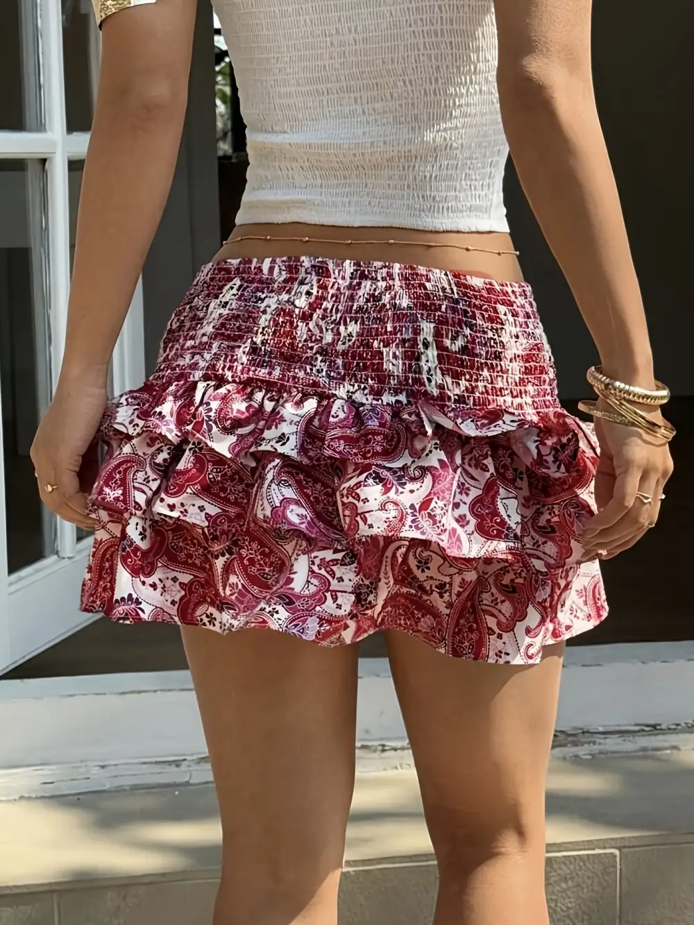 Lightweight Printed Ruffle Mini Skirt