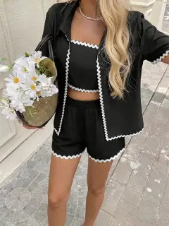 Refined Scalloped Top and Shorts Matching Set
