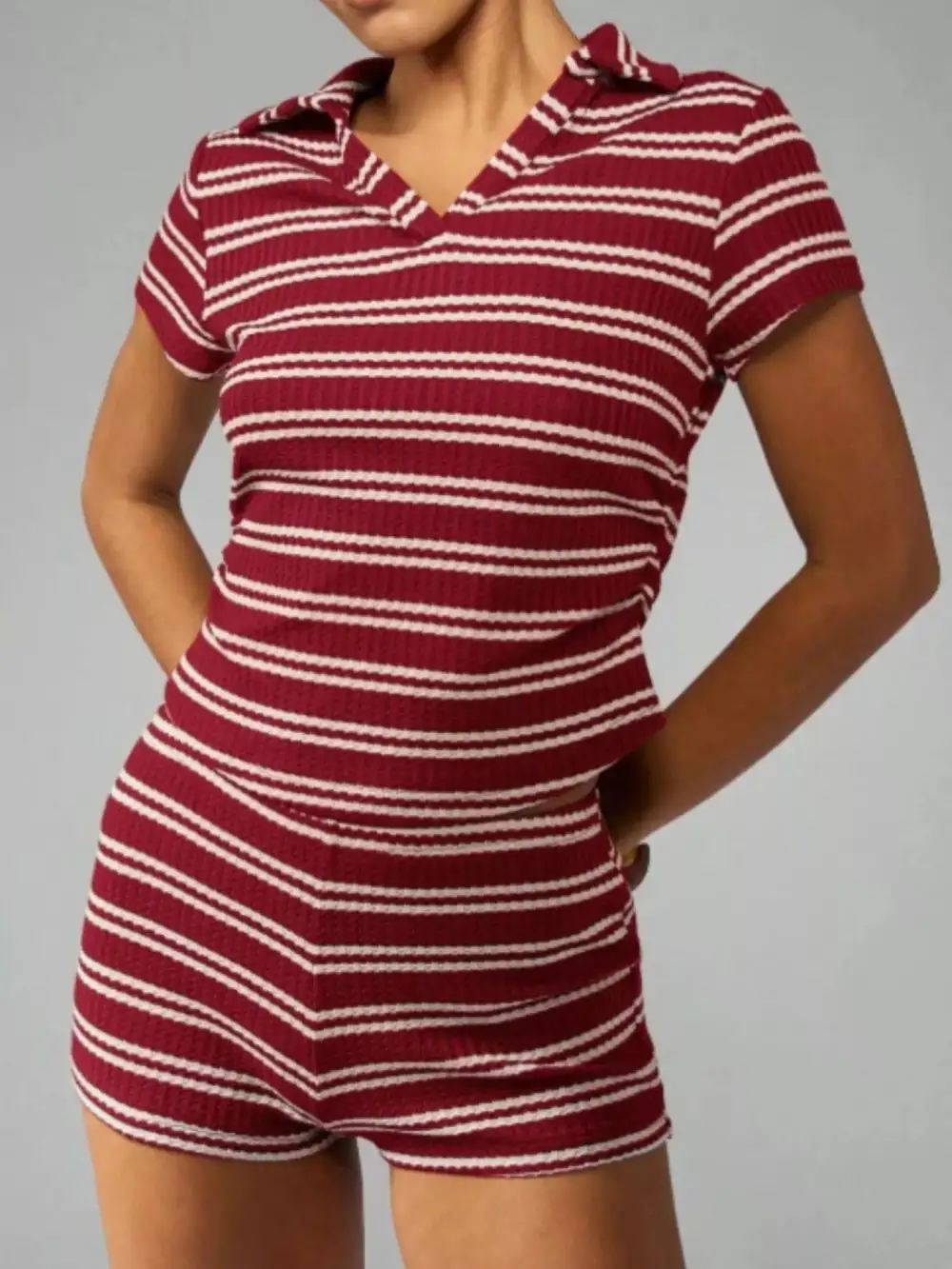 Striped Knit Short Sleeve Top Shorts Set