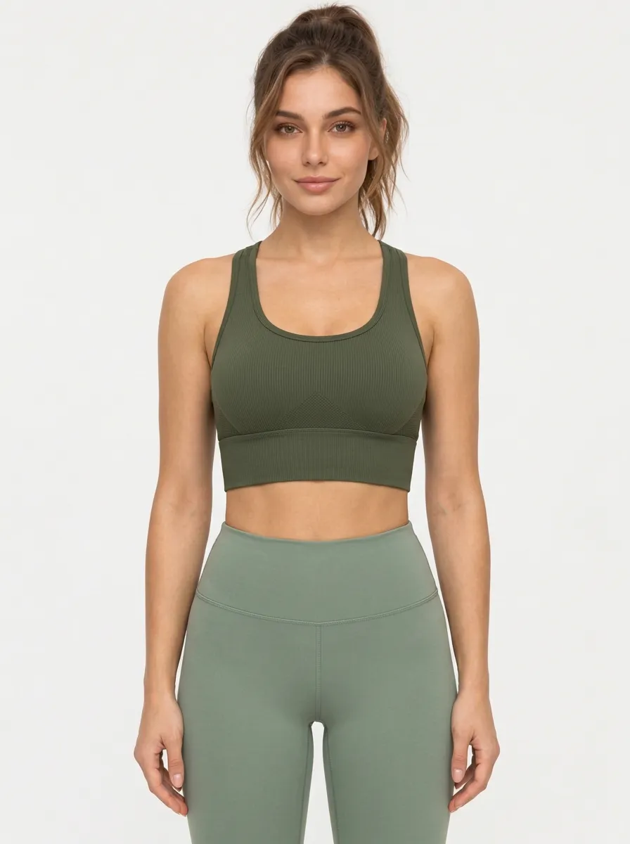 Women's Cross Strap Yoga Bra with Green Detail