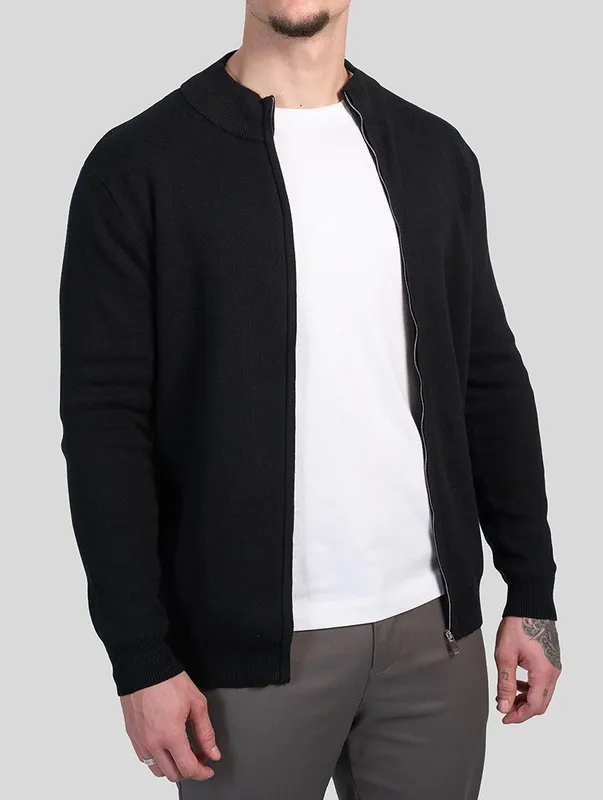Black Zip Front Sweater Clean Cut
