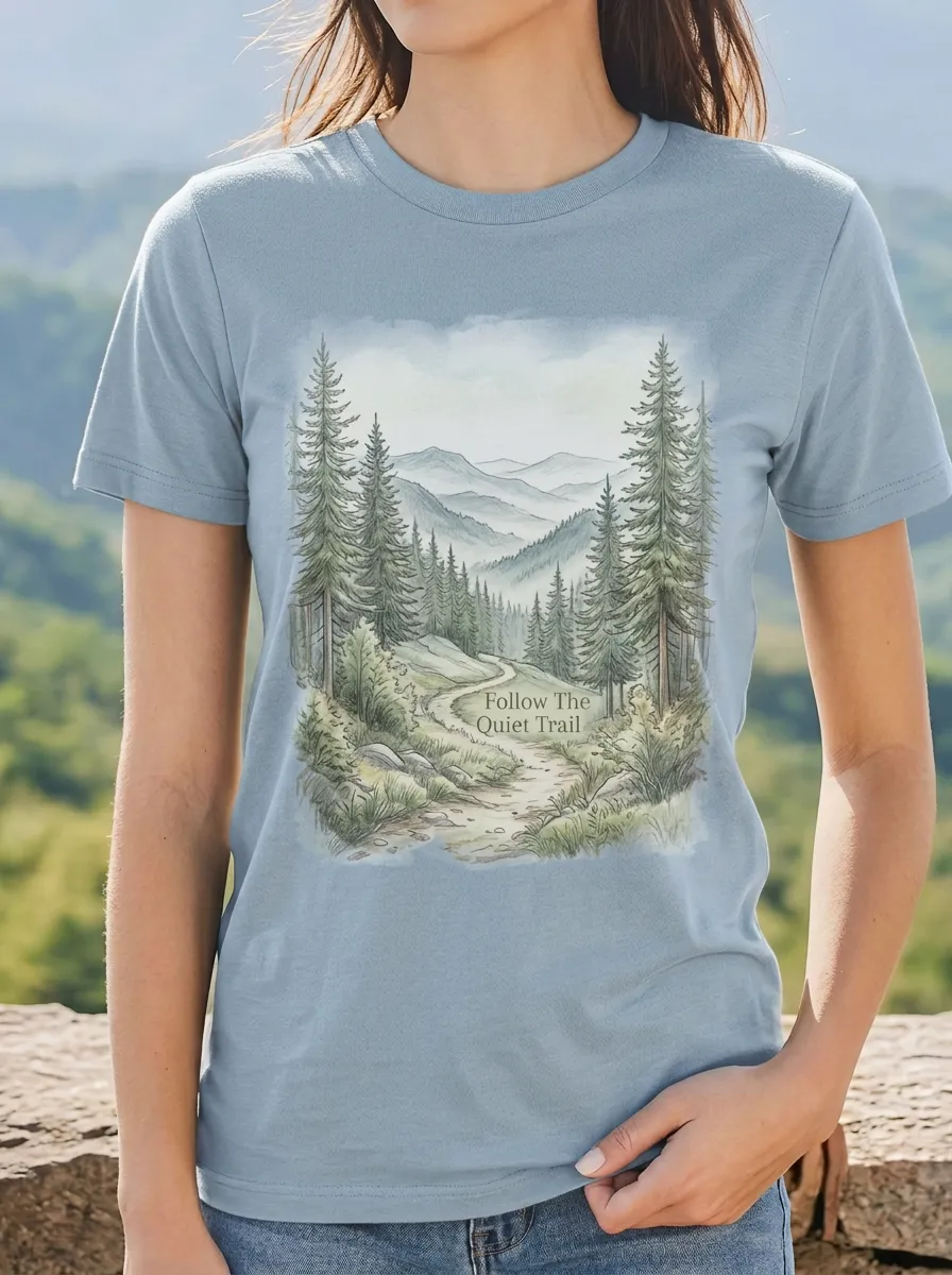 Women's Nature Lover Forest Mountain Trail Printed T-shirt