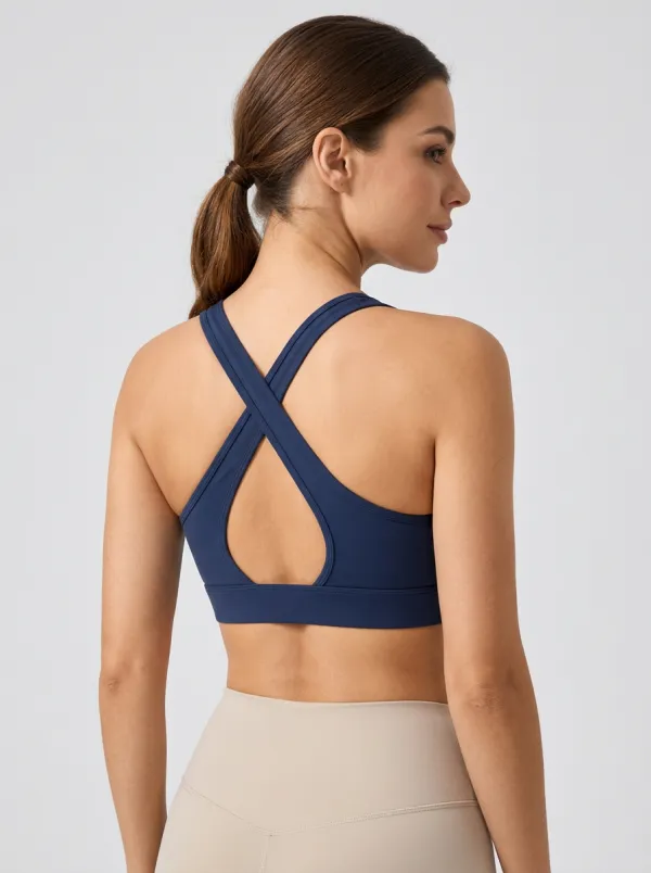 Women's Solid Color Cross Back Fitness Bra