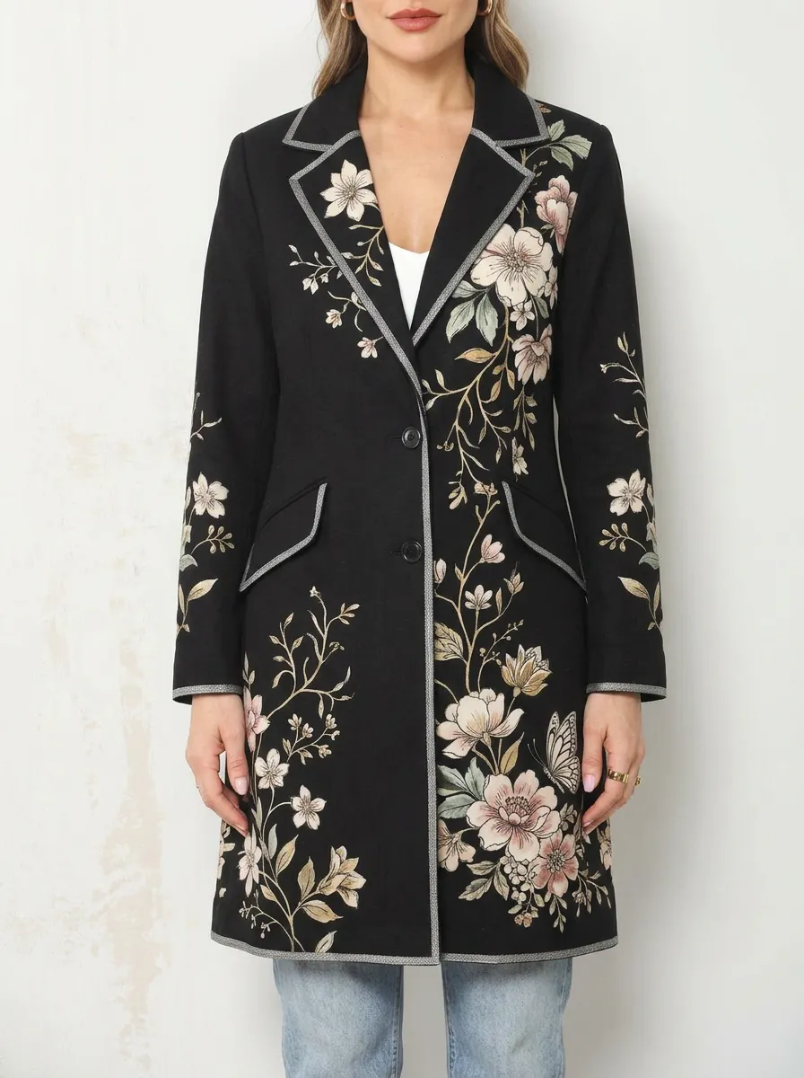 Women's Floral Butterfly Botanical Printed Blazer Coat