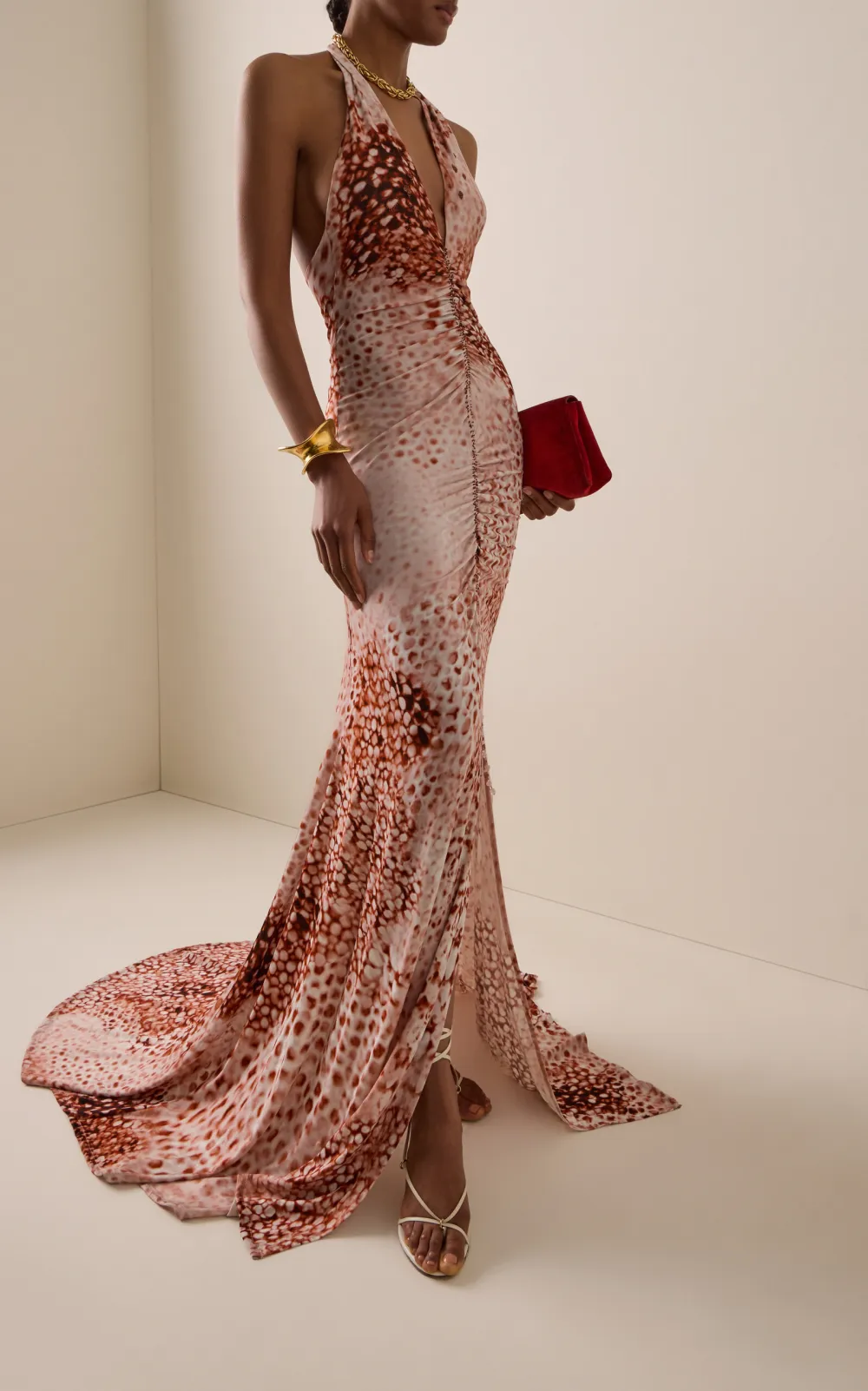 Marisol V-Neck Leopard Print Elegant Maxi Dress In Beige