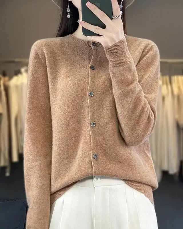 Merino-Wool Wool Round-Neck Cardigan