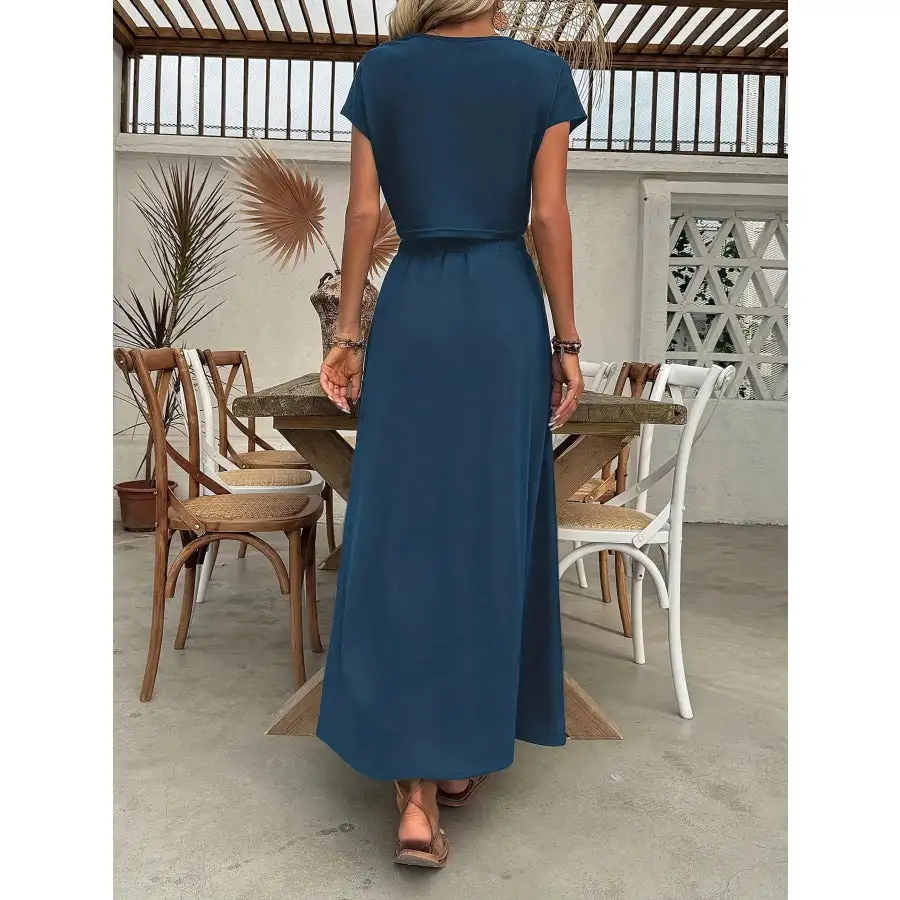 Flowing Round Neck Short Sleeve Top And Skirt Set