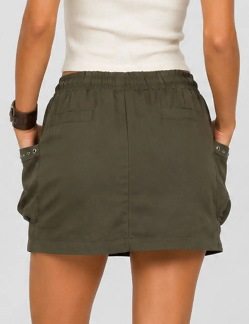 Chic Studded Pocket Drawstring Mini Skorts