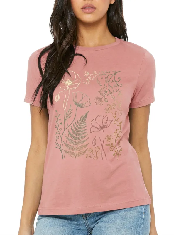 Women's Botanical Nature Lover Wildflower Fern Printed T-shirt