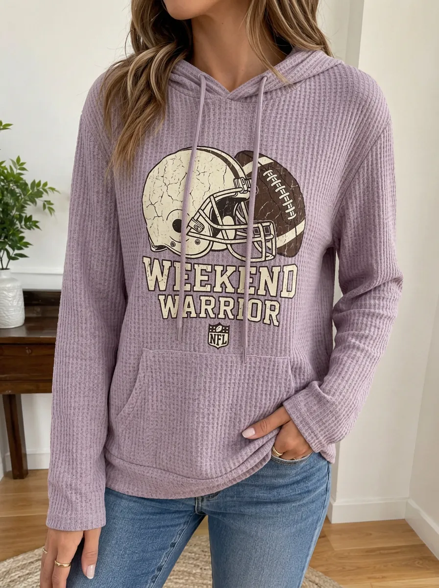 Women's Football Weekend Warrior Helmet Printed Waffle Hoodie