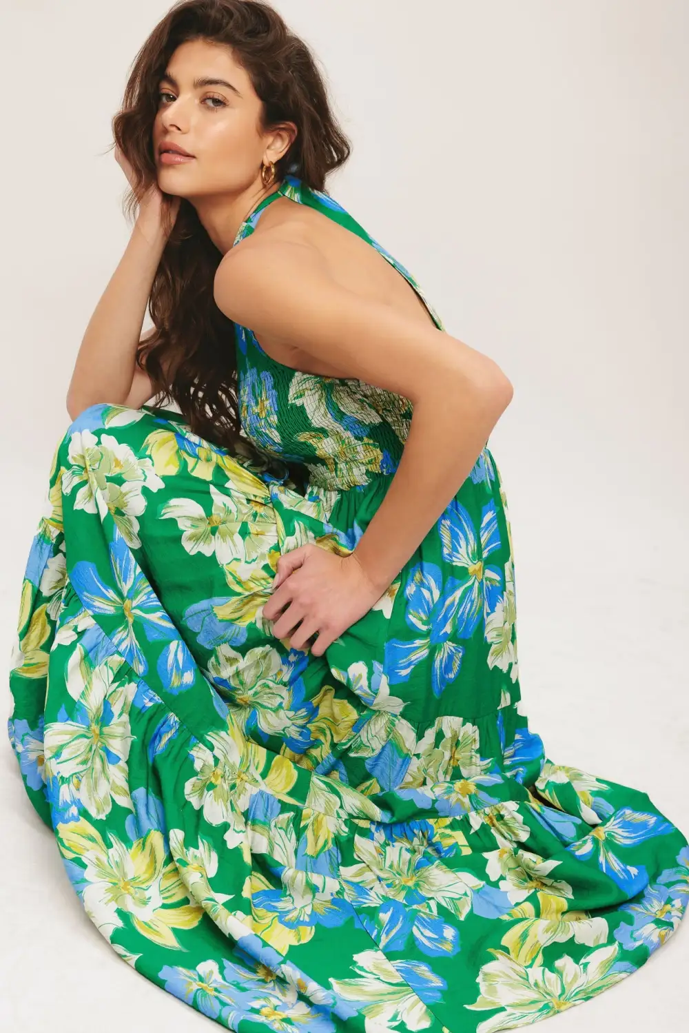 Classic Smocked Halter Printed Maxi Dress