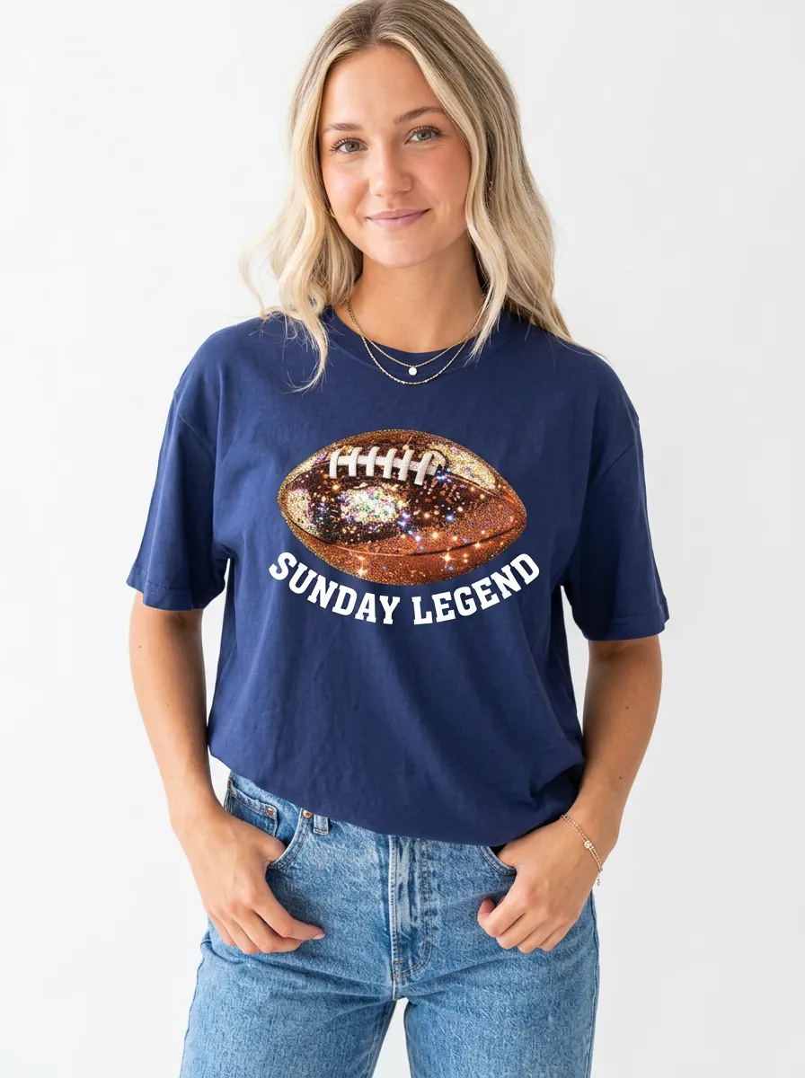 Women's Traditional Football Ball Sparkle Crew Neck Graphic T-Shirt