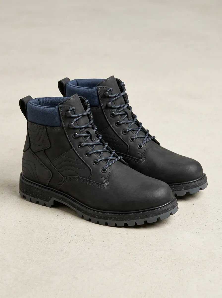 Unisex Textured Leather Print Work Boots