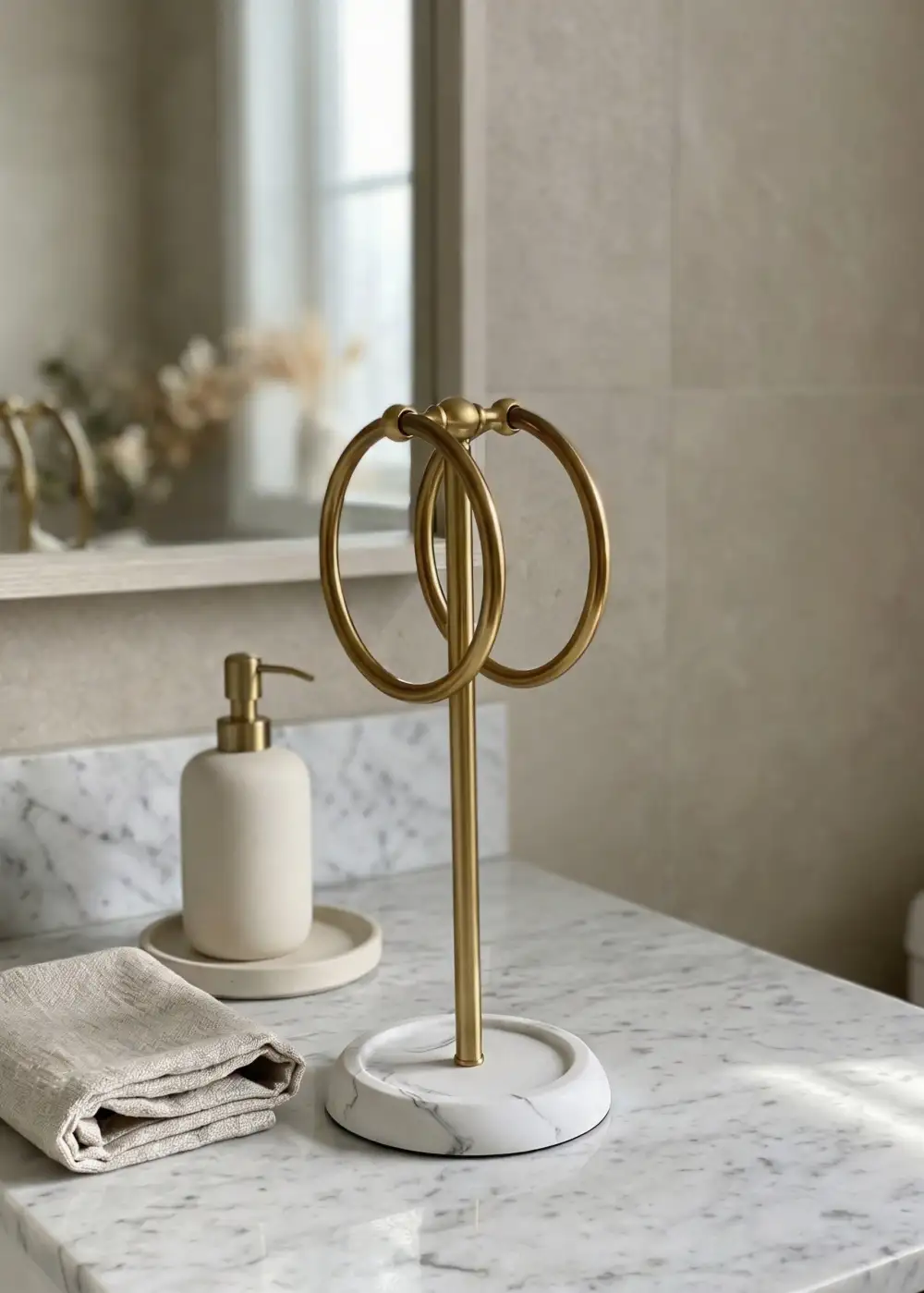 Dual Ring Hand Towel Stand White