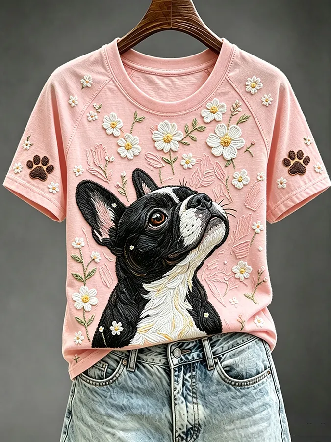 Women'S Dog Printed Casual T-Shirt