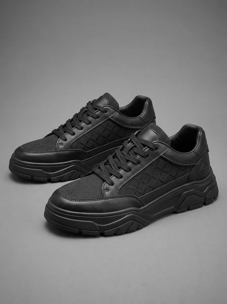 Men's Casual Streetwear Quilted Pattern Black Printed Sneakers