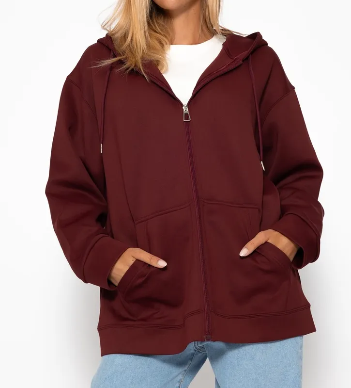 Burgundy Relaxed Hooded Jacket