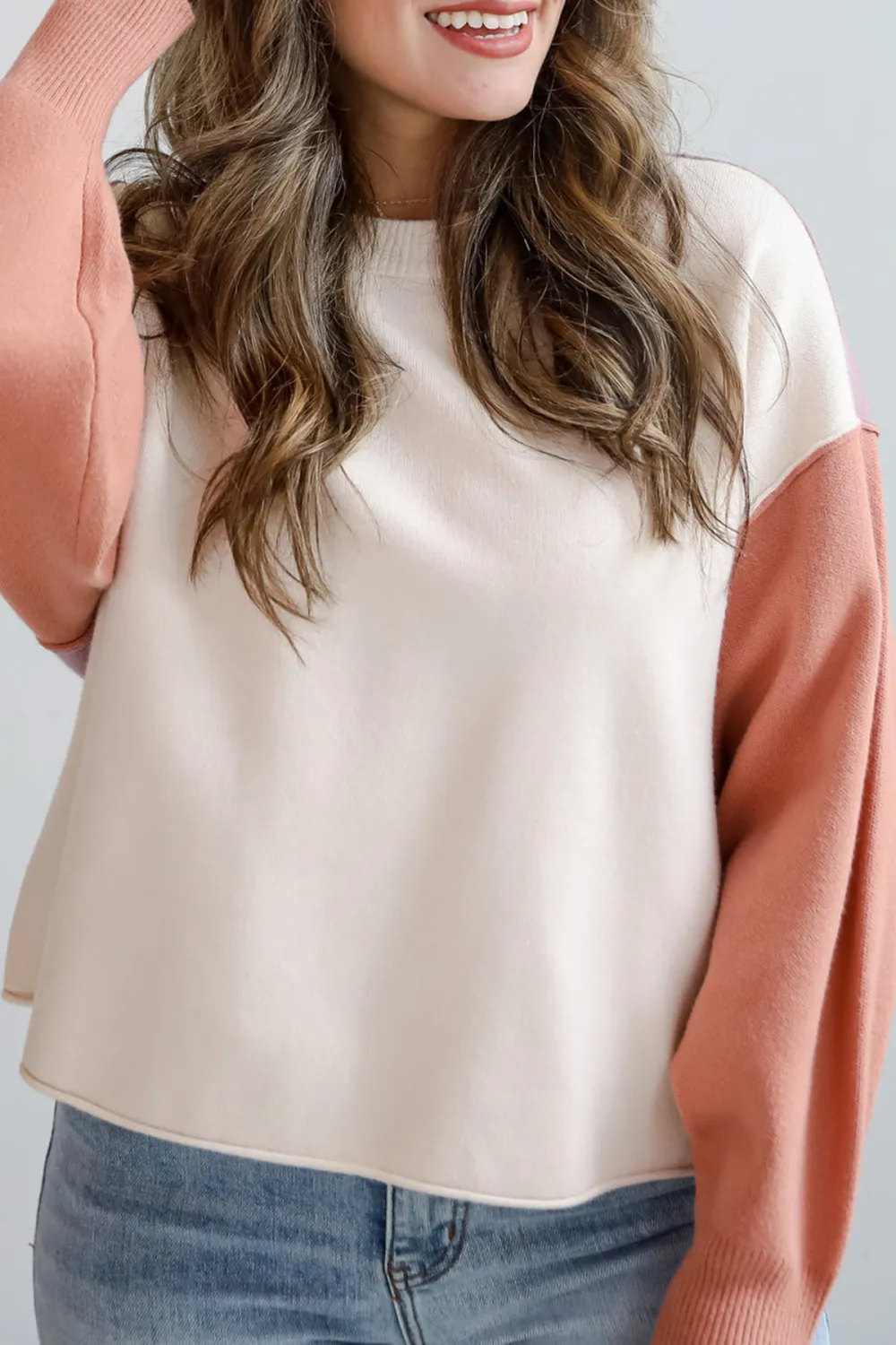 Cream Color Block Sweater