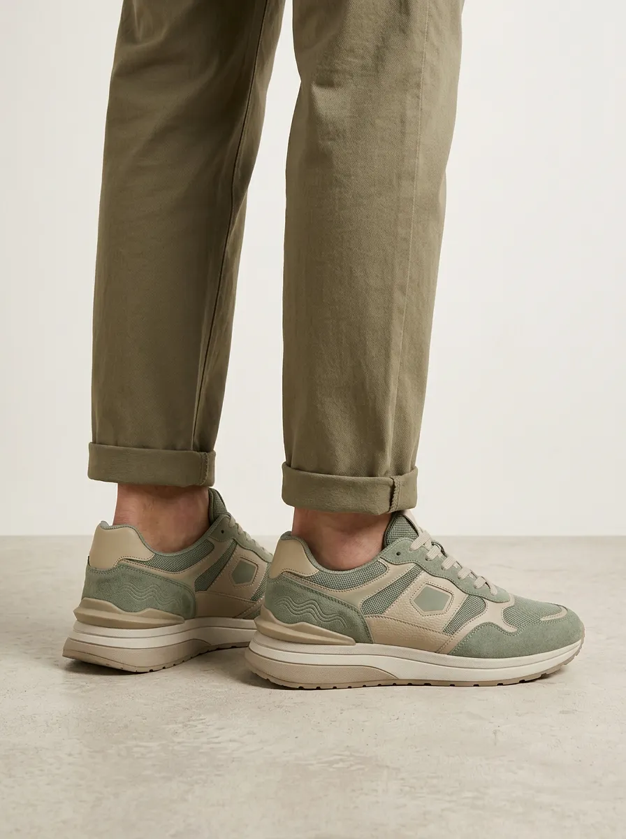 Unisex Suede Mesh Paneled Print Sneakers