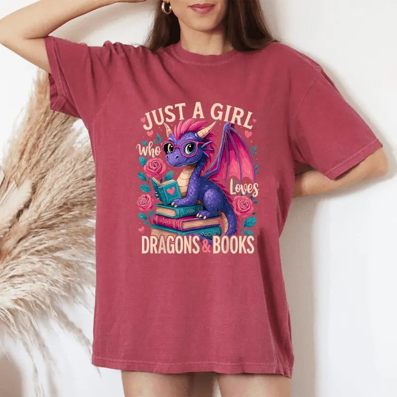 Just A Girl Who Loves Dragons And Books Dragon Women's Oversized Comfort T-Shirt