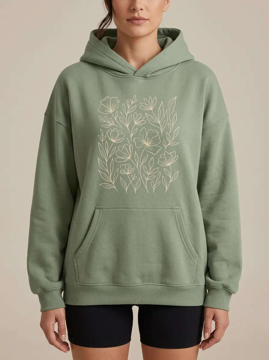 Relaxed Botanical Nature Floral Line Art Hoodie