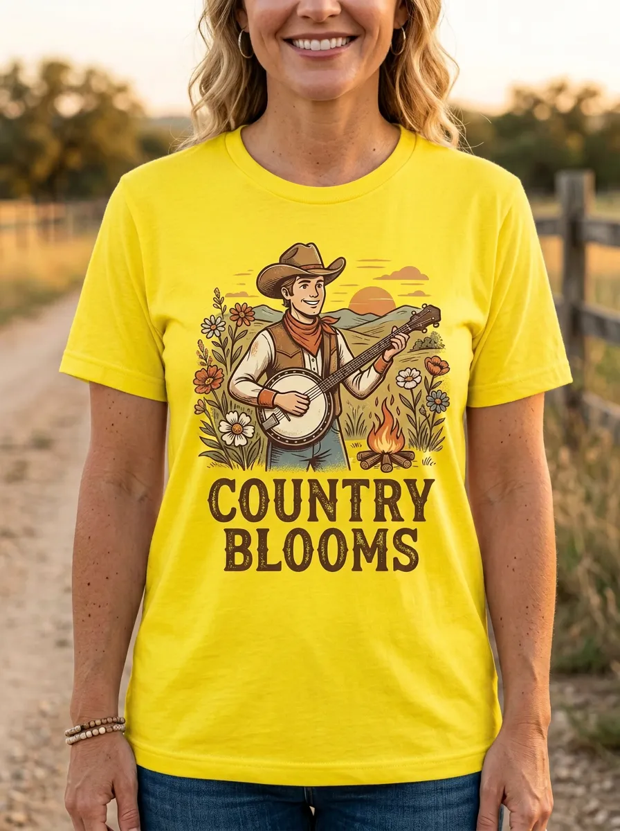 Banjo Cowboy Country Music Crewneck T-Shirt