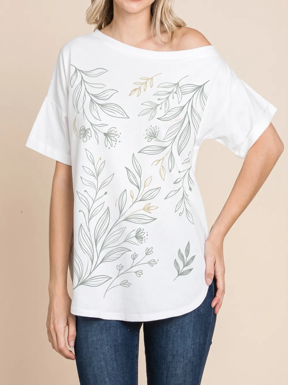 Women's Botanical Nature Lover Green Leaf Floral Printed T-shirt