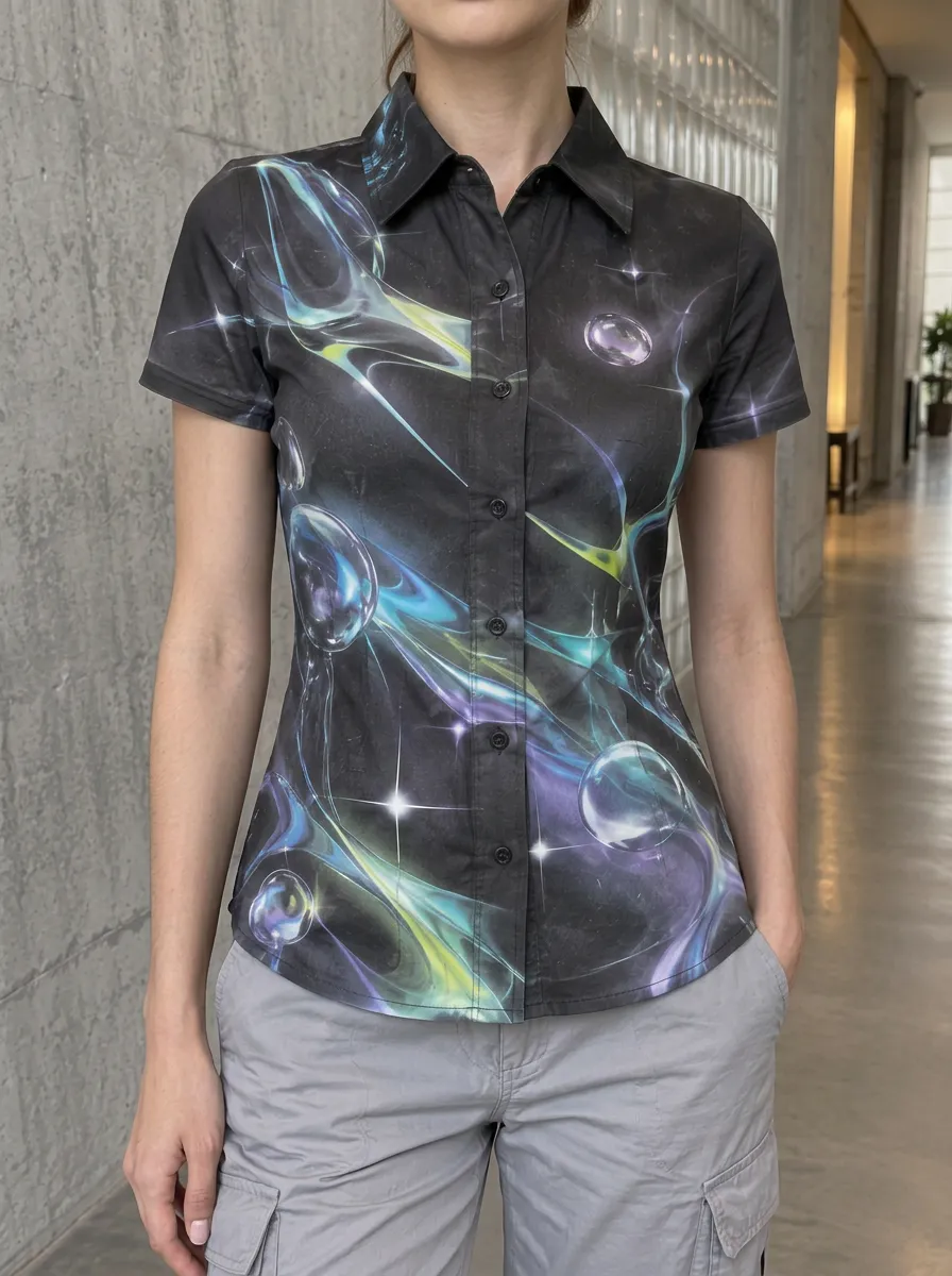 Women's Graphic Y2K Aesthetic Abstract Bubble Galaxy Shirt